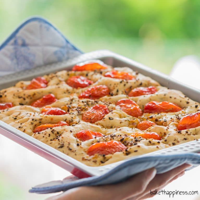 Focaccia with Mediterranean herbs and tomatoes