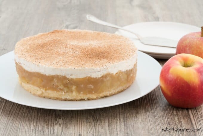 Apple cake with pudding and apple juice