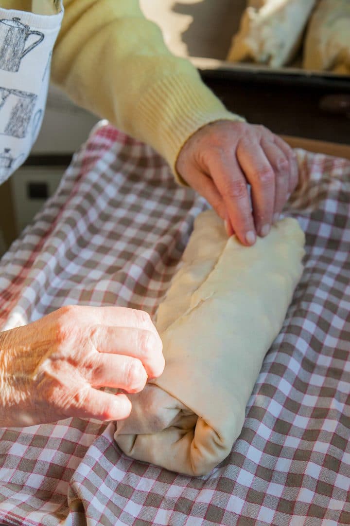 Apple strudel with strudel dough