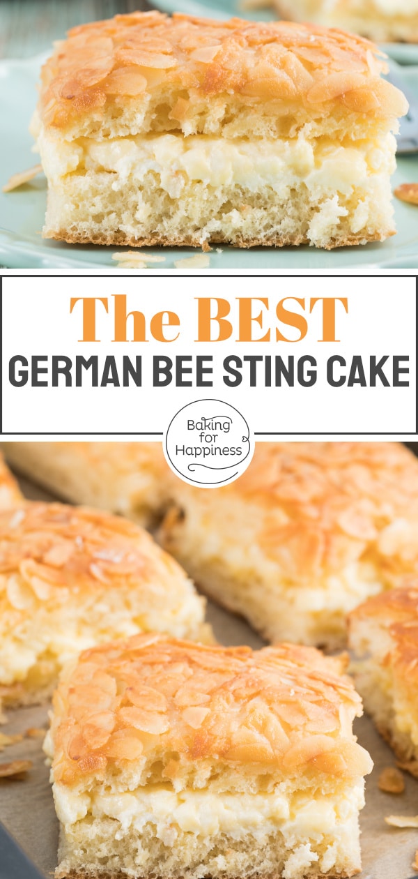 This German Bee Sting Cake is one of the best classic sheet cakes: The Bee Sting Cake with delicious almond crust tastes simply brilliant!