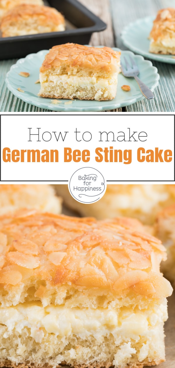 This German Bee Sting Cake is one of the best classic sheet cakes: The Bee Sting Cake with delicious almond crust tastes simply brilliant!