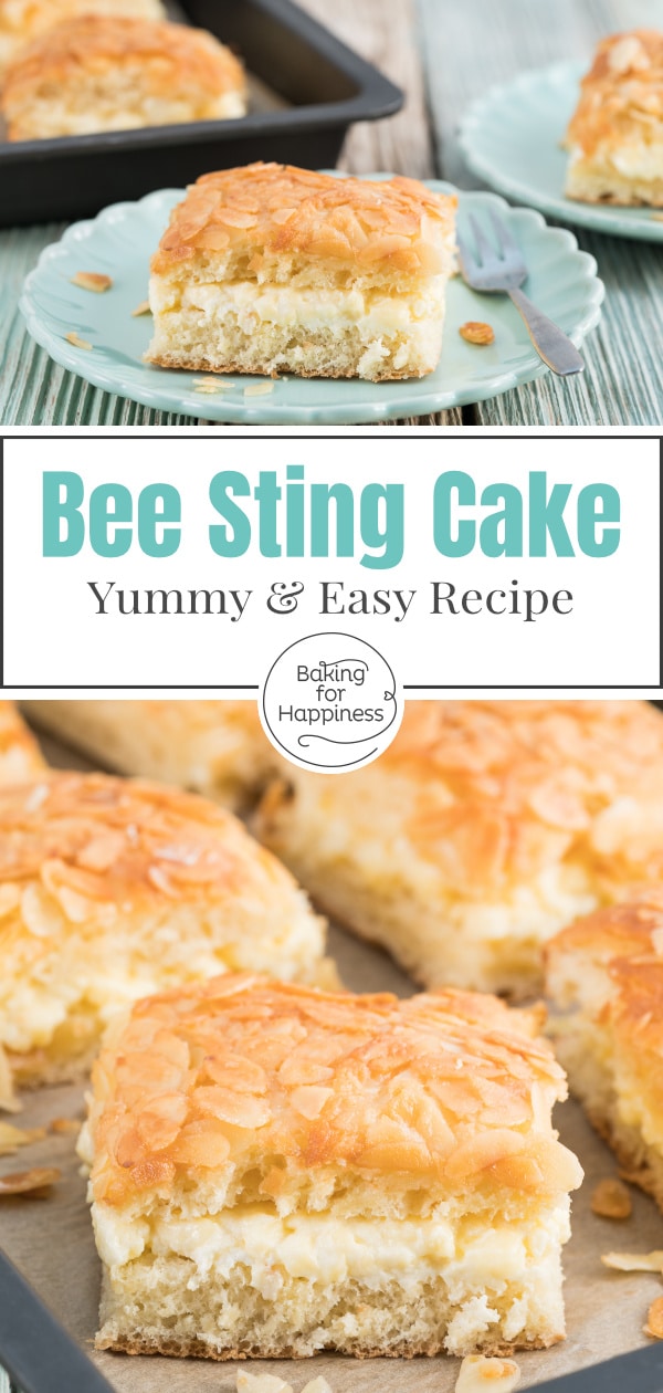 This German Bee Sting Cake is one of the best classic sheet cakes: The Bee Sting Cake with delicious almond crust tastes simply brilliant!