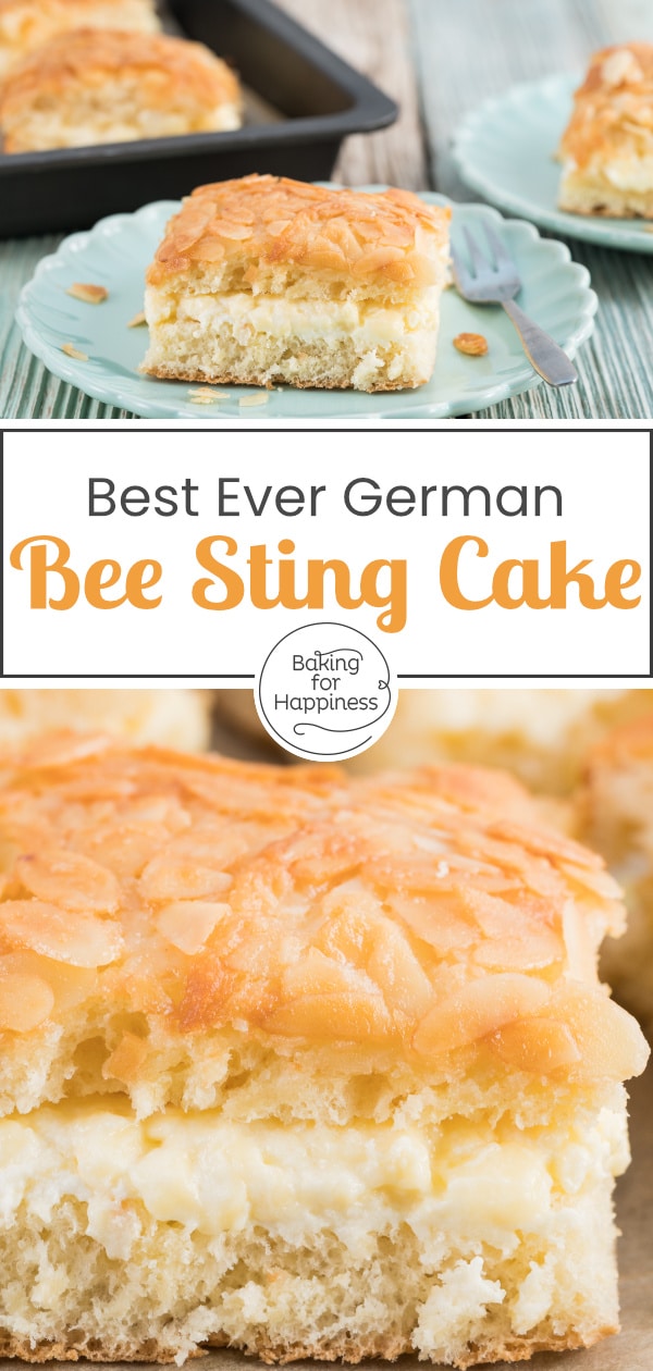 This German Bee Sting Cake is one of the best classic sheet cakes: The Bee Sting Cake with delicious almond crust tastes simply brilliant!