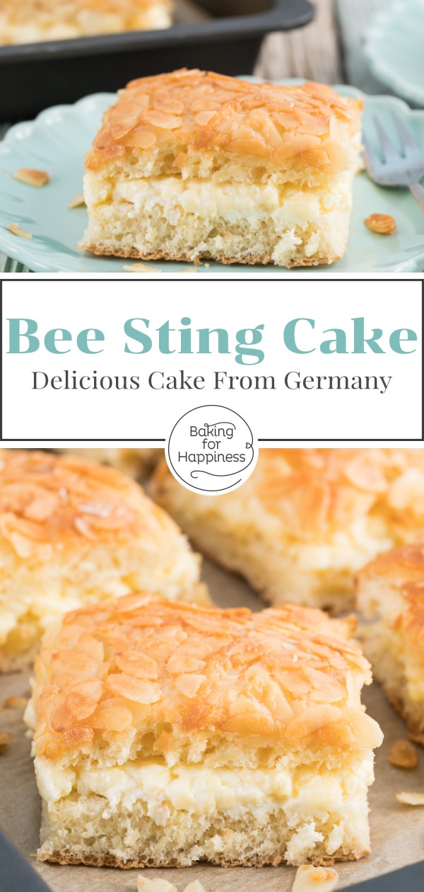 This German Bee Sting Cake is one of the best classic sheet cakes: The Bee Sting Cake with delicious almond crust tastes simply brilliant!