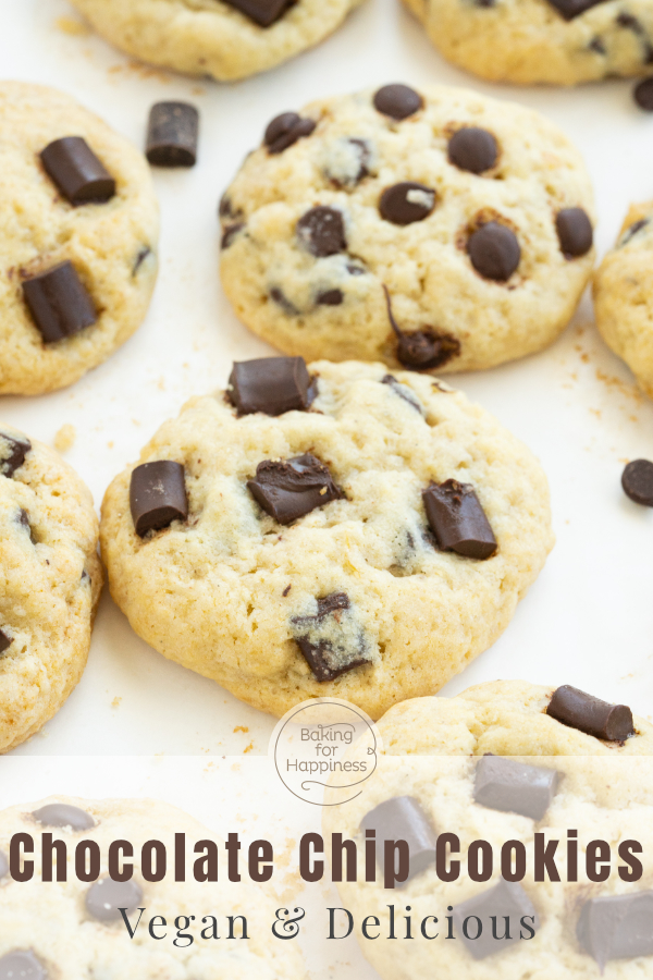 Delicious vegan chocolate chip cookies without egg, butter and milk. Nobody will notice that these cookies are vegan.