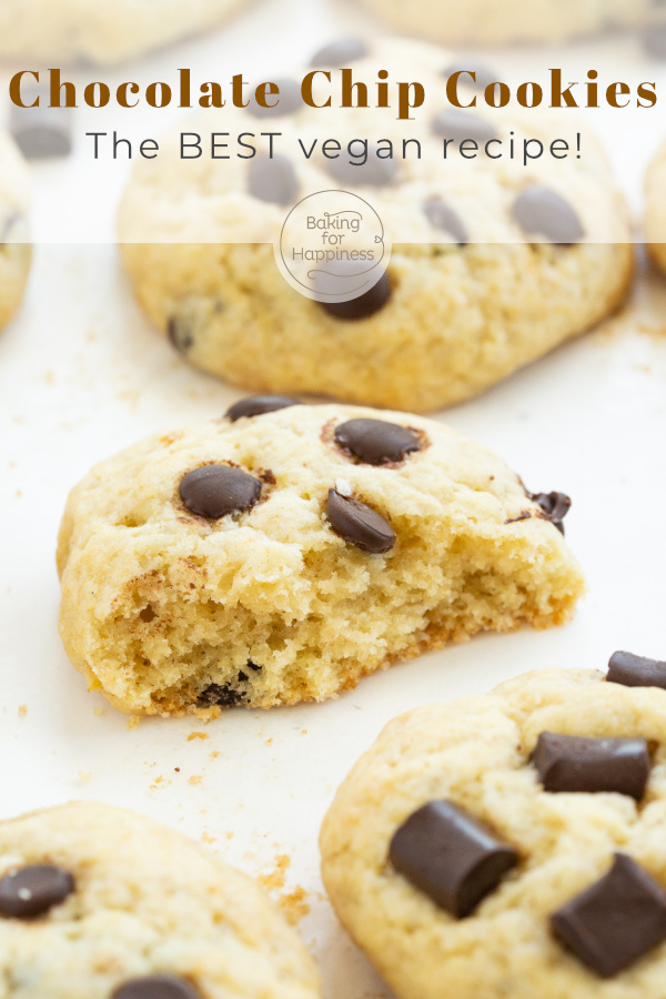 Delicious vegan chocolate chip cookies without egg, butter and milk. Nobody will notice that these cookies are vegan.