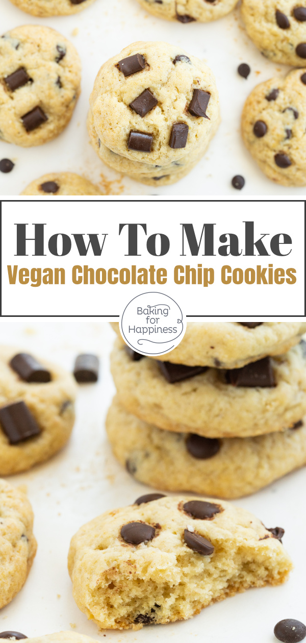 Delicious vegan chocolate chip cookies without egg, butter and milk. Nobody will notice that these cookies are vegan.