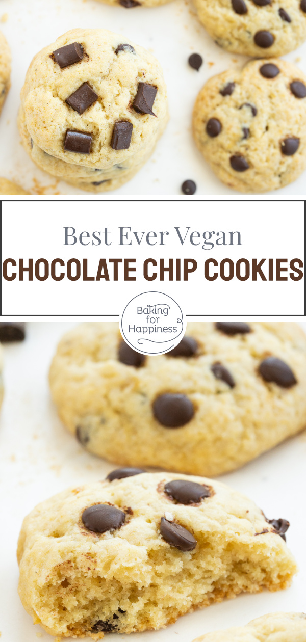 Delicious vegan chocolate chip cookies without egg, butter and milk. Nobody will notice that these cookies are vegan.