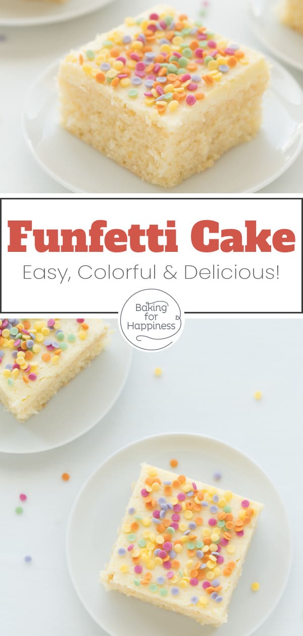 Quick funfetti cake recipe: This easy homemade funfetti cake with colorful sprinkles is a great kids' birthday cake or for carnival.