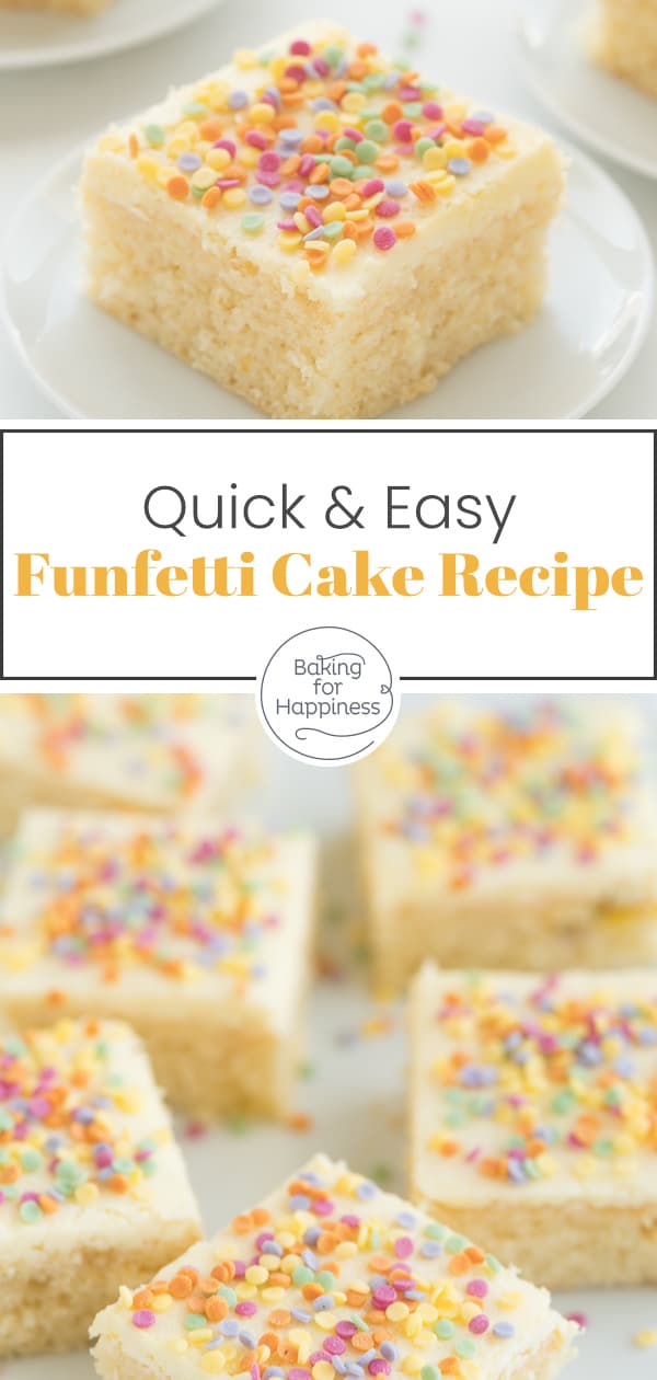 Quick funfetti cake recipe: This easy homemade funfetti cake with colorful sprinkles is a great kids' birthday cake or for carnival.