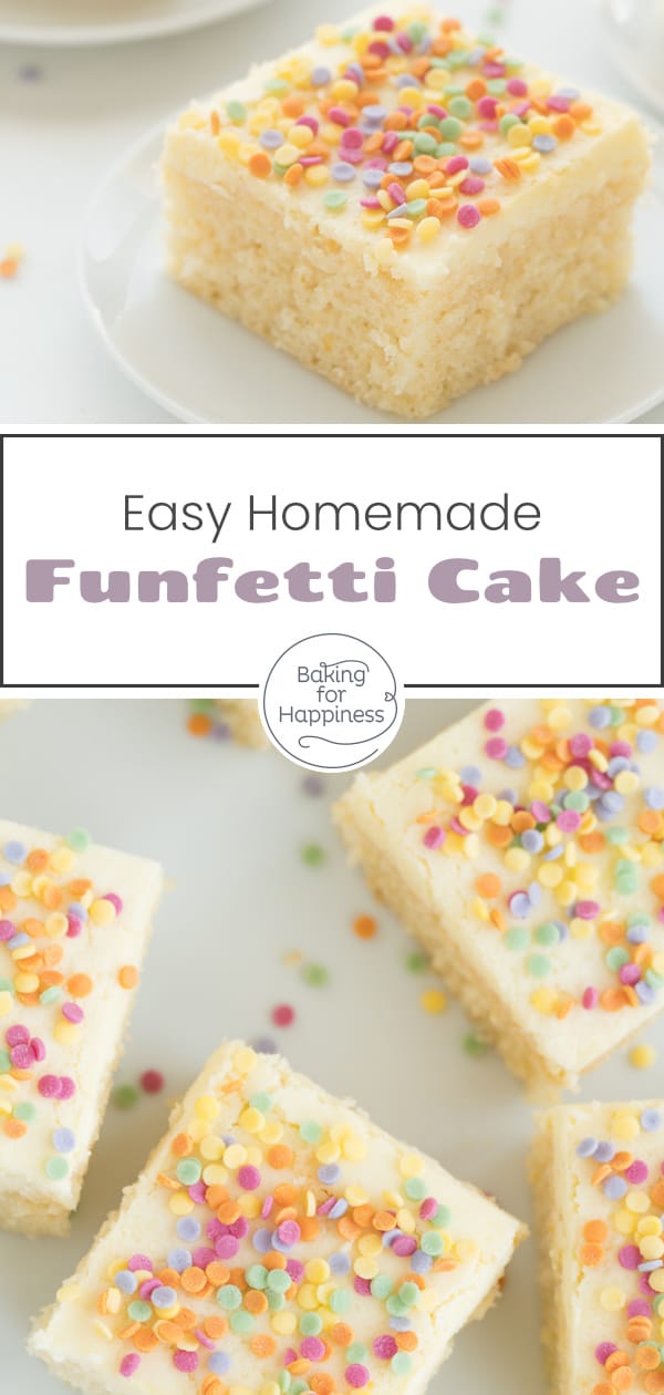 Quick funfetti cake recipe: This easy homemade funfetti cake with colorful sprinkles is a great kids' birthday cake or for carnival.