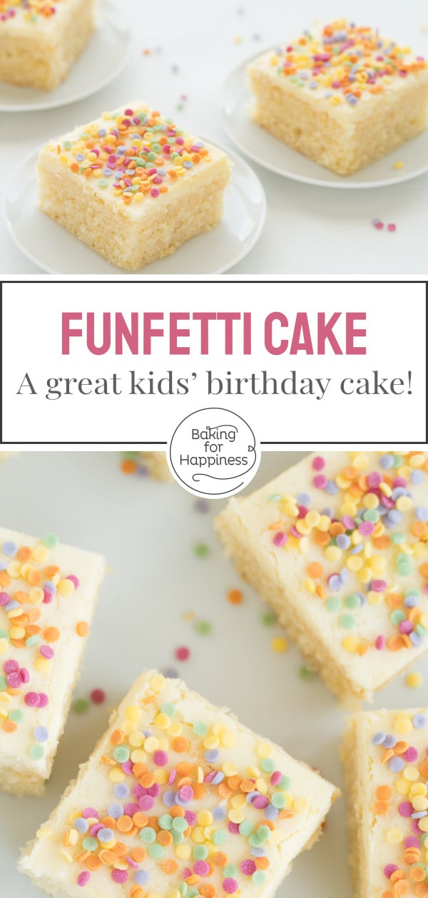 Quick funfetti cake recipe: This easy homemade funfetti cake with colorful sprinkles is a great kids' birthday cake or for carnival.