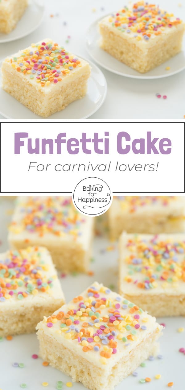 Quick funfetti cake recipe: This easy homemade funfetti cake with colorful sprinkles is a great kids' birthday cake or for carnival.