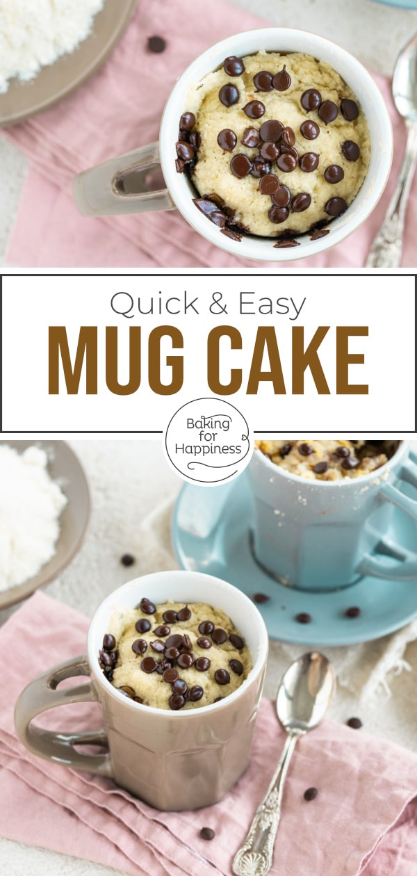 Quick recipe for a delicious low carb keto mug cake with coconut flour and chocolate. The microwave cake is ready in less than 5 minutes!