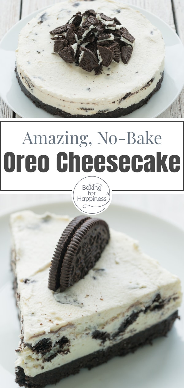 Crunchy biscuit tart, cream cheese and a topping of Oreo pieces. All together in this delicious no-bake oreo cheesecake. Sounds good? It is!