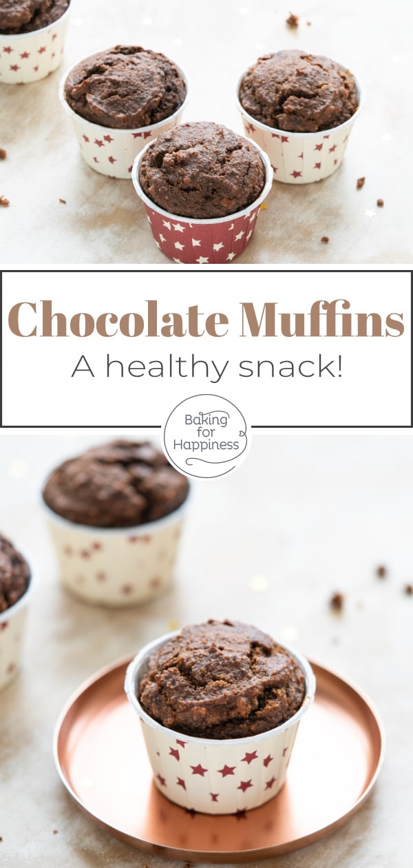 Great healthy chocolate muffins without sugar, butter, milk and white flour. These moist clean eating muffins convince even children!