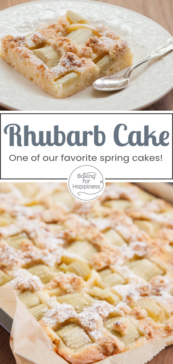 Delicious recipe for a moist rhubarb crumble sheet cake. Grandma's rhubarb cake is simply the best during spring!