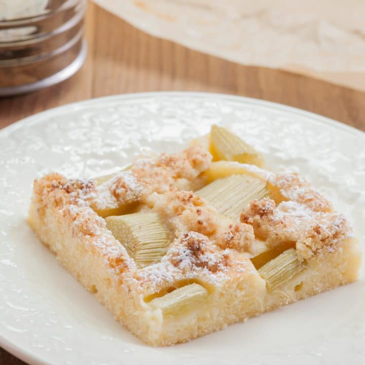 Rhubarb Crumble Sheet Cake | Baking for Happiness