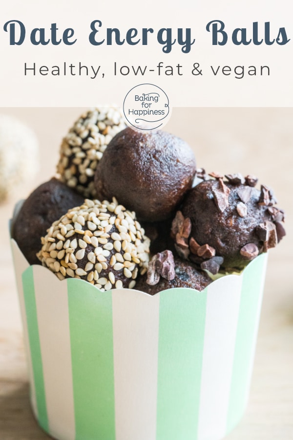 Easy recipe for vegan date energy balls without added sugar. You can make the date confection super quick and they give you power every day!