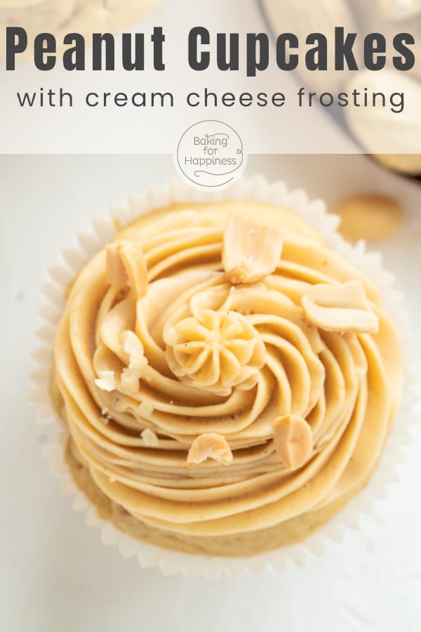 Delicious Peanut Butter Cupcakes with creamy cream cheese frosting. If you like peanut butter, you will love this recipe!
