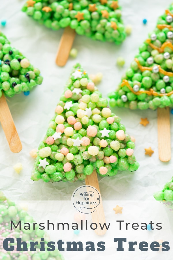 These green Christmas trees on sticks are fun Christmas cookies for kids. The foundation are Rice Krispies Marshmallow Treats.