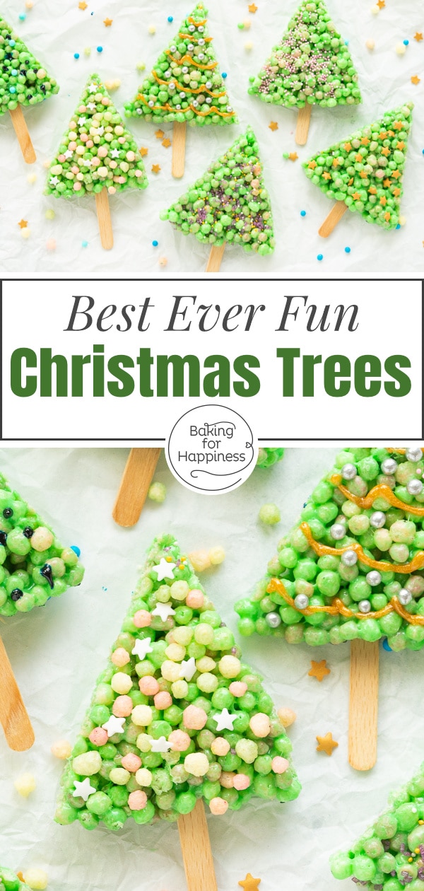 These green Christmas trees on sticks are fun Christmas cookies for kids. The foundation are Rice Krispies Marshmallow Treats.