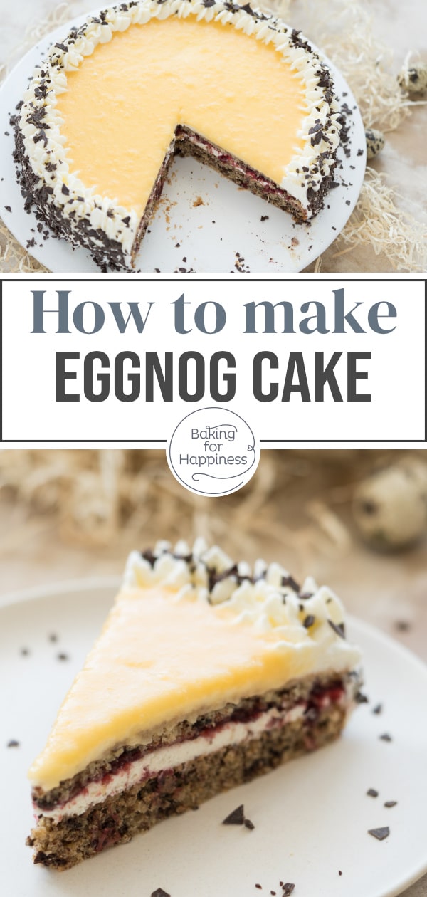 This eggnog cake without flour is an absolute classic! The eggnog cake with nut base and chocolate tastes brilliant.