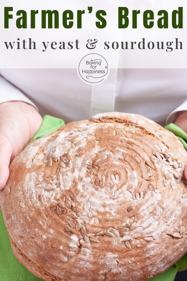 A basic recipe for rustic farmer's bread with yeast and dry sourdough, which is sure to succeed and tastes wonderful.