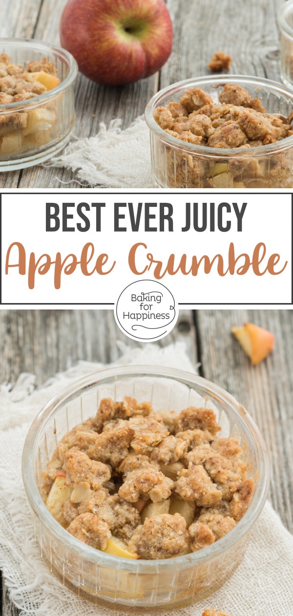 Moist apple pieces, big crunchy crumbles and a lovely amount of cinnamon: Apple crumble with oats is a perfect dessert for the cold days.