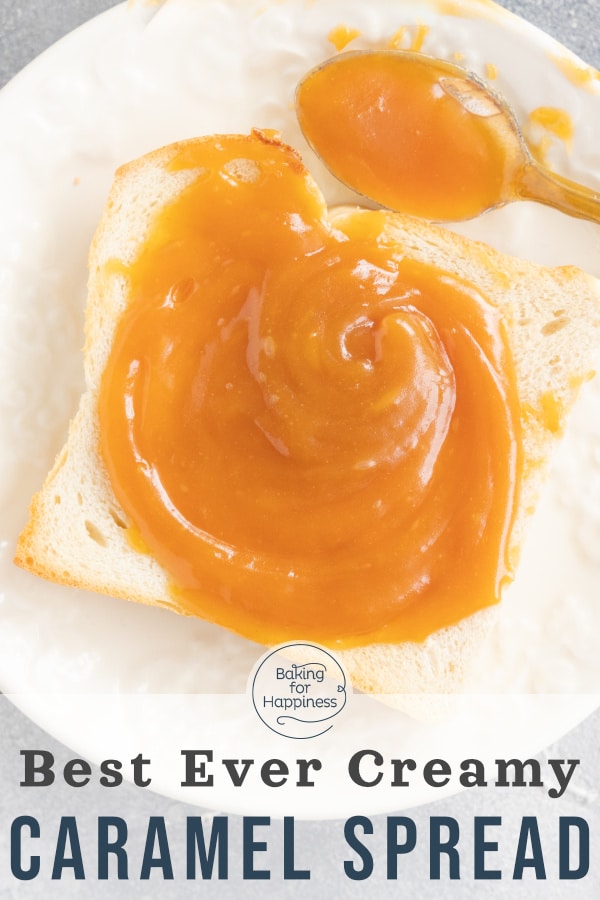 Recipe for heavenly homemade caramel spread with only 3 ingredients - for snacking, baking or as a gift for friends and family.