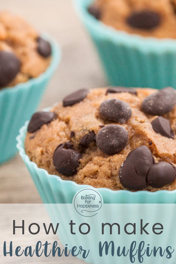 These healthy banana muffins with peanut butter and chocolate drops are incredibly delicious - no white sugar, low-fat and clean.