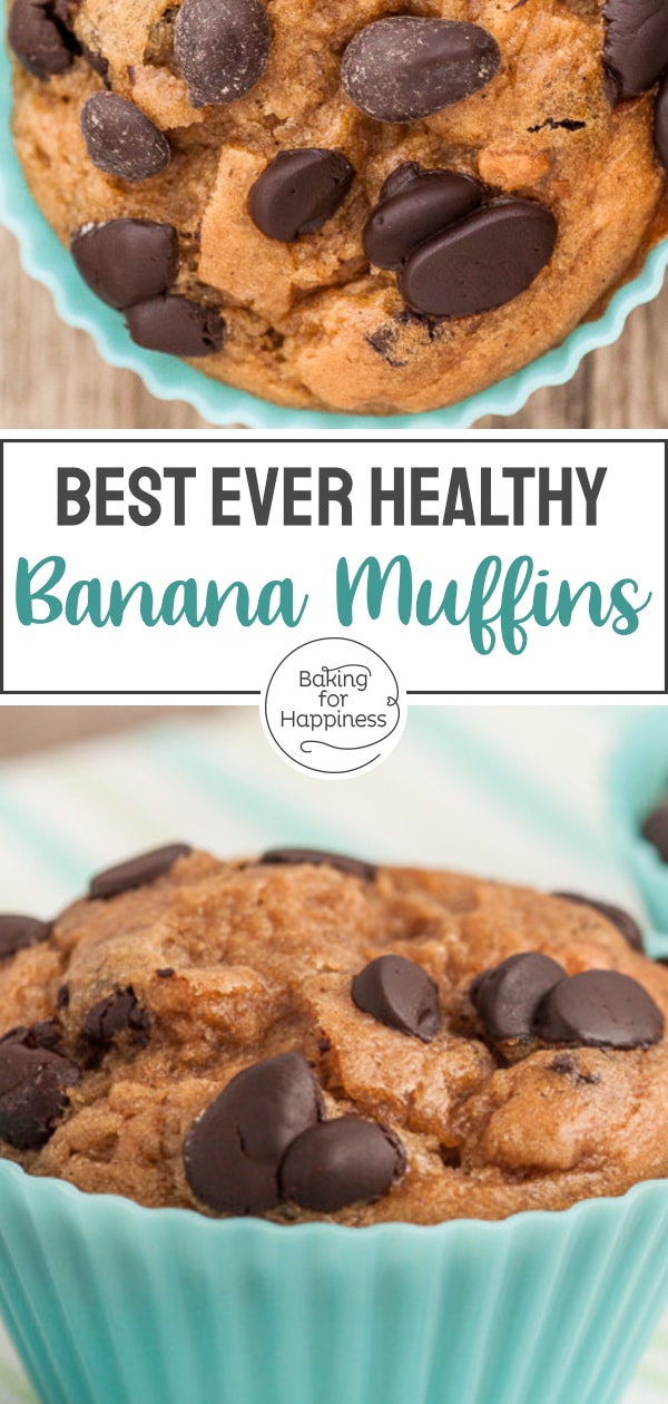 These healthy banana muffins with peanut butter and chocolate drops are incredibly delicious - no white sugar, low-fat and clean.