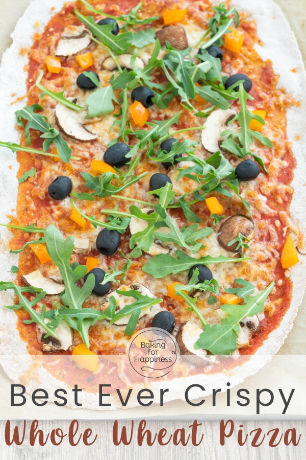 This crispy whole wheat pizza dough with spelt flour tastes good to the whole family: quick to prepare, super crispy and just delicious!