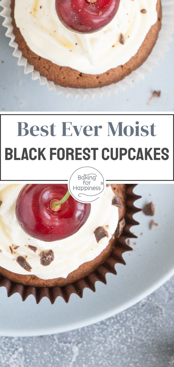 Moist chocolate cherry cupcakes with creamy cream cheese topping: these Black Forest Cherry Cupcakes are simply delicious.