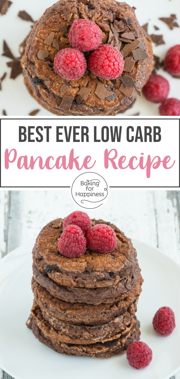 Delicious, moist low carb pancakes with coconut flour, protein powder and almonds that make a great low carb breakfast and snack.