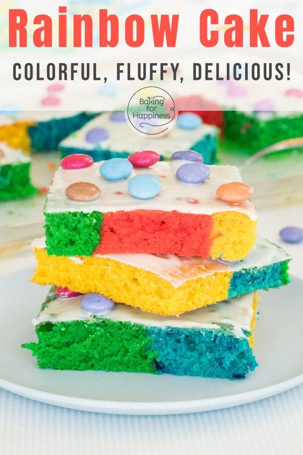 This easy colorful rainbow sheet cake, also known as parrot cake, made of sponge (parrot cake) is a real eye-catcher: beautiful and so delicious!
