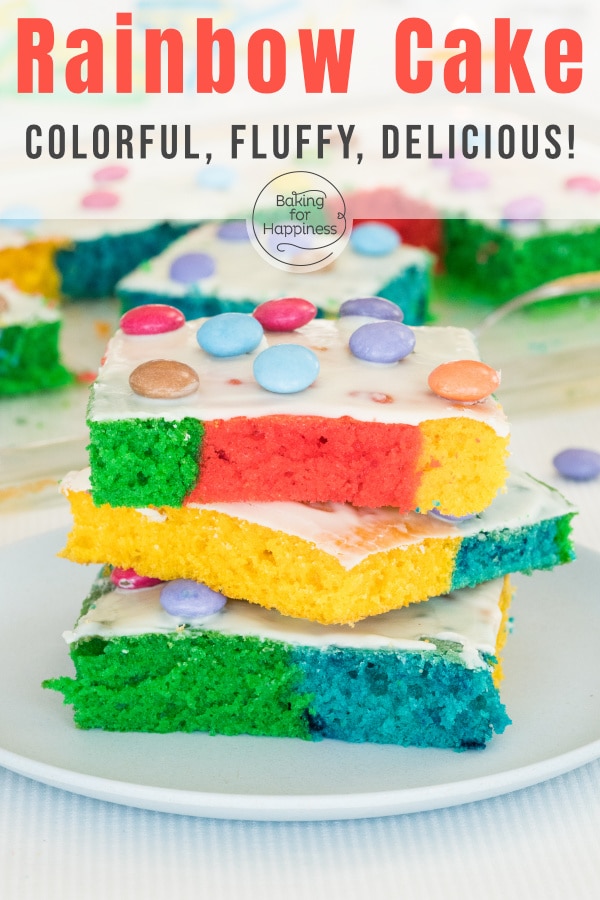 This easy, colorful rainbow sheet cake, also known as parrot cake, made of sponge (parrot cake), is a real eye-catcher: beautiful and soo delicious!
