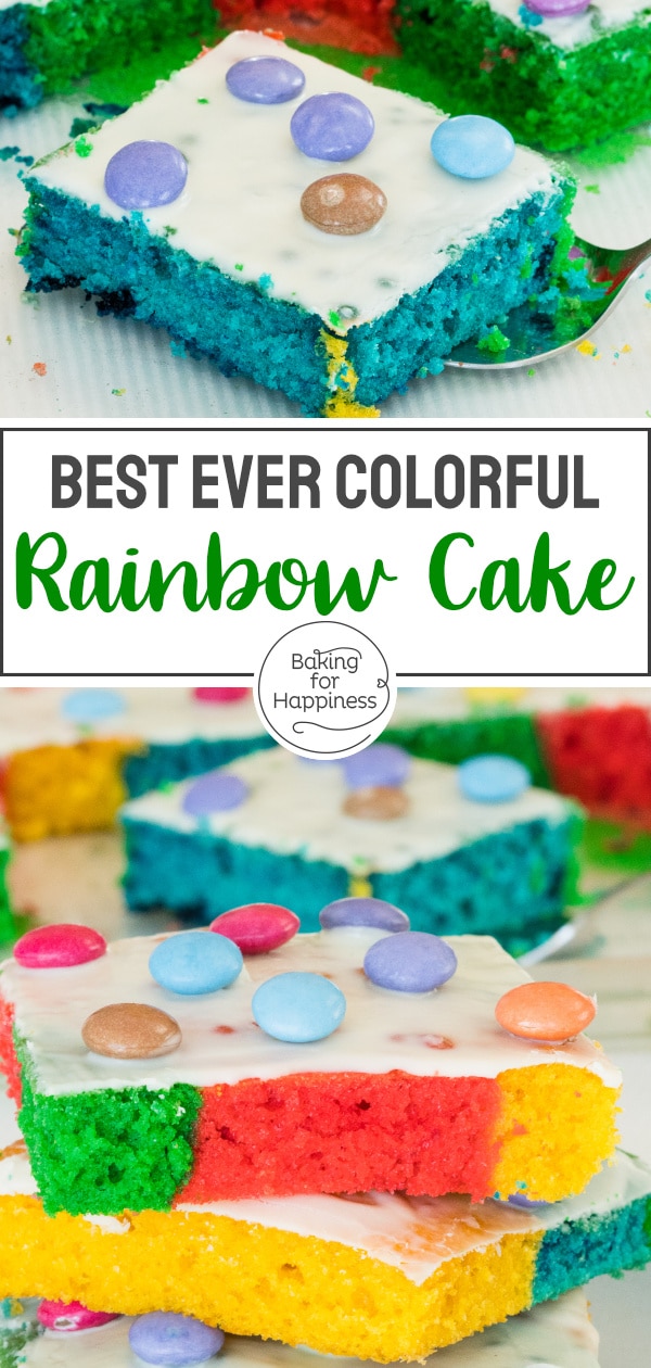 This easy, colorful rainbow sheet cake, also known as parrot cake, made of sponge (parrot cake), is a real eye-catcher: beautiful and soo delicious!
