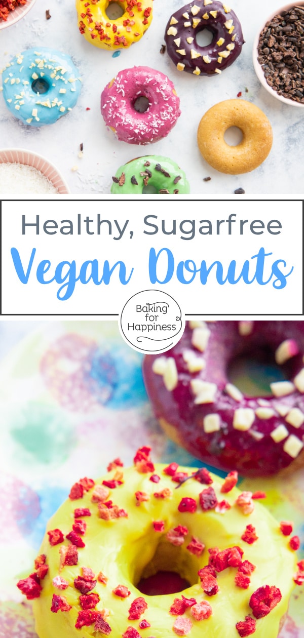 Vegan, sugar-free and healthy donuts that turn out really delicious. Naturally colored, without frying, egg, or milk.