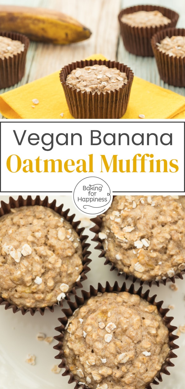 Vegan banana oatmeal muffins without sugar, egg and fat hit the spot not only with children. Great healthy breakfast muffins!