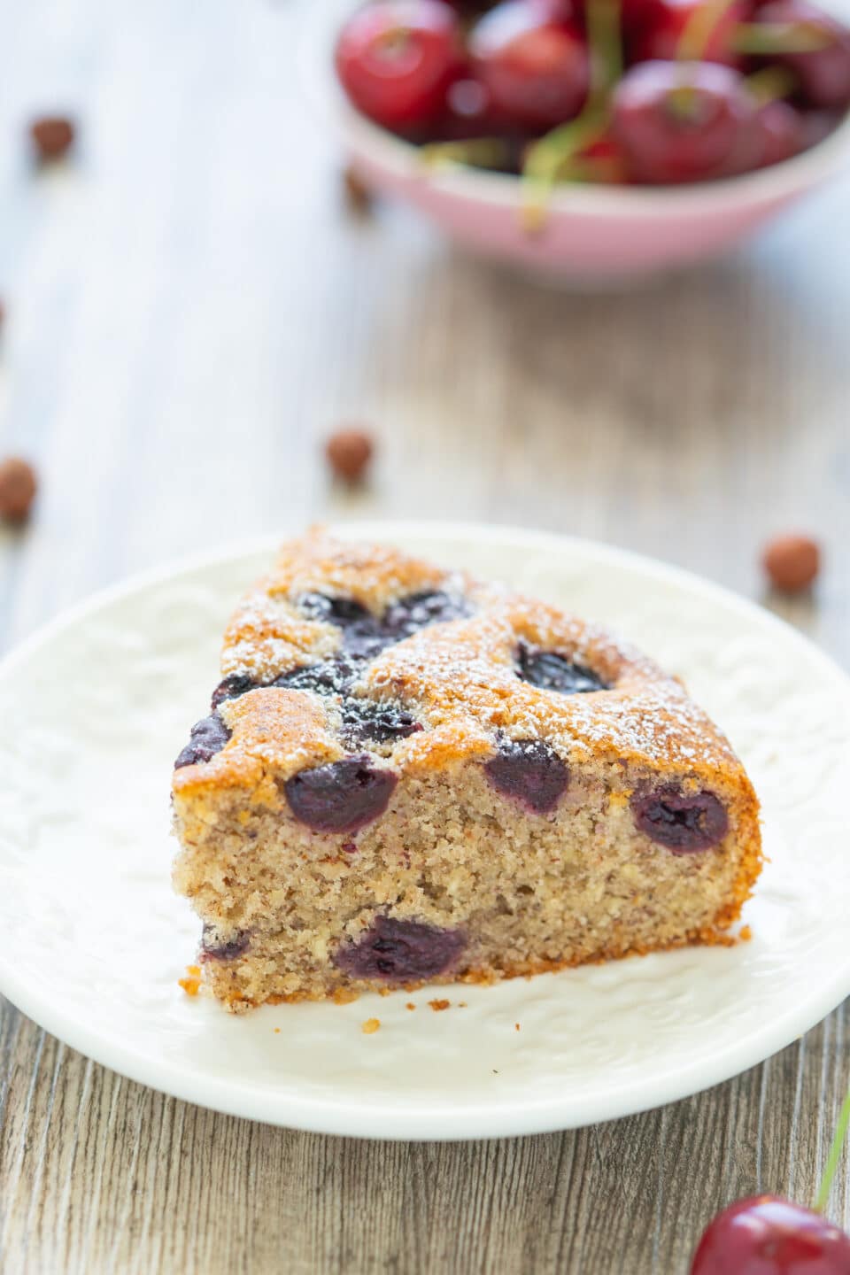 Moist nut cake with cherries