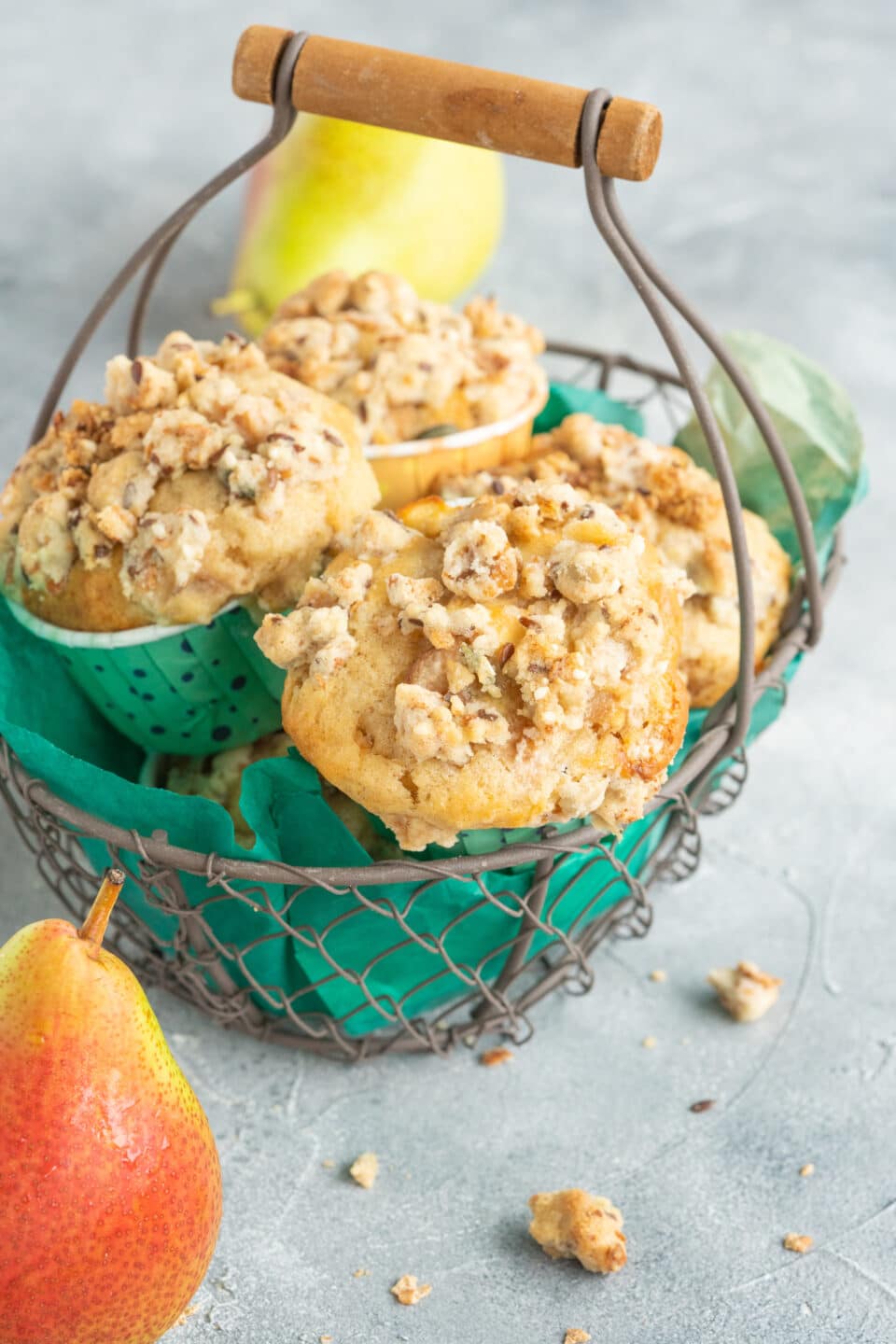 Pear muffins in basket