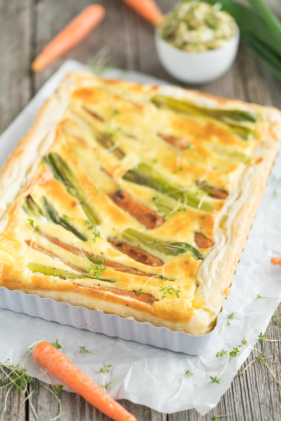 quick carrot quiche with puff pastry
