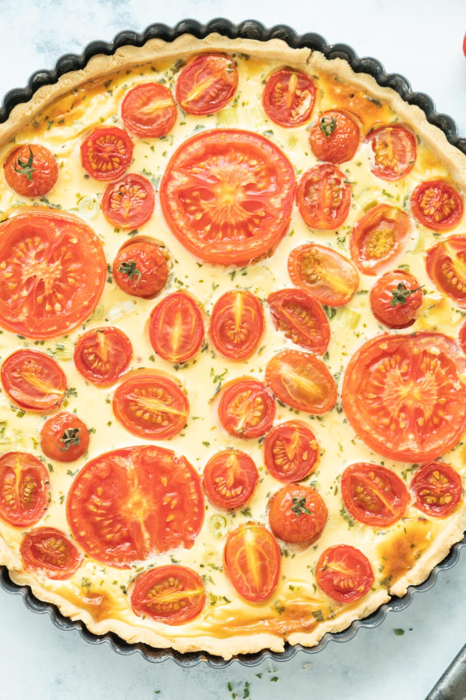 Goat cheese quiche with cherry tomatoes