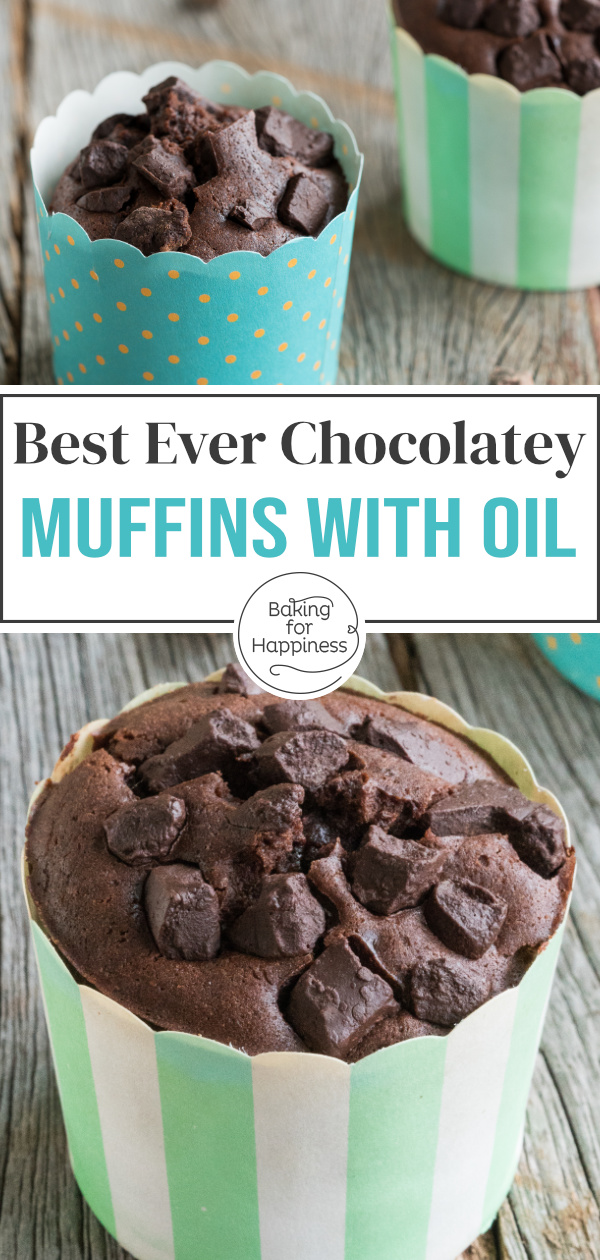 Easy recipe for super moist chocolate muffins with oil: you only need a few ingredients and five minutes of preparation time.