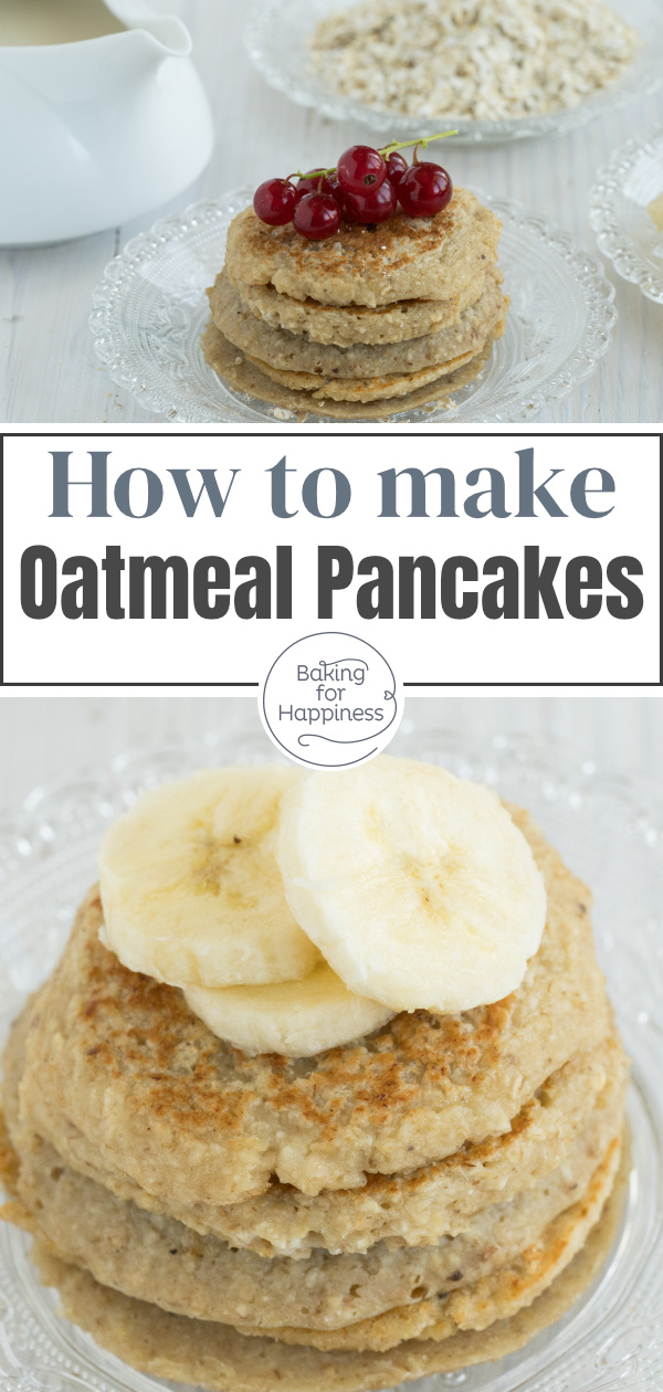 Although these healthy pancakes don't use egg, milk, sugar, sugar substitute, or flour, they turn out really delicious! The dough contains only ripe bananas, rolled oats, and oat milk.