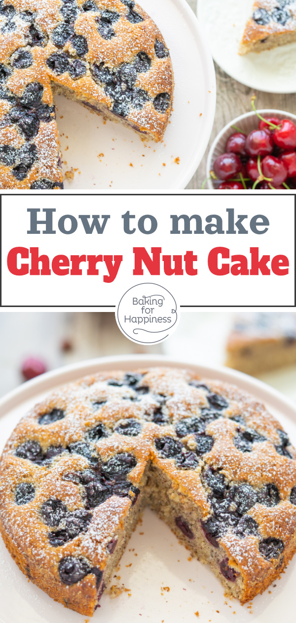 This delicious cherry cake with nuts always hits the spot! The easy recipe works with fresh & preserved cherries.