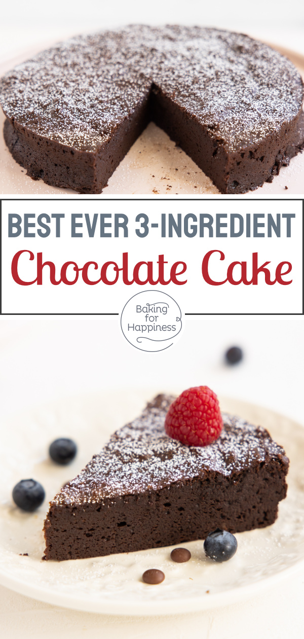 This delicious, easy 3-ingredient chocolate cake is tremendously moist. All you need is chocolate, eggs and butter - ready!