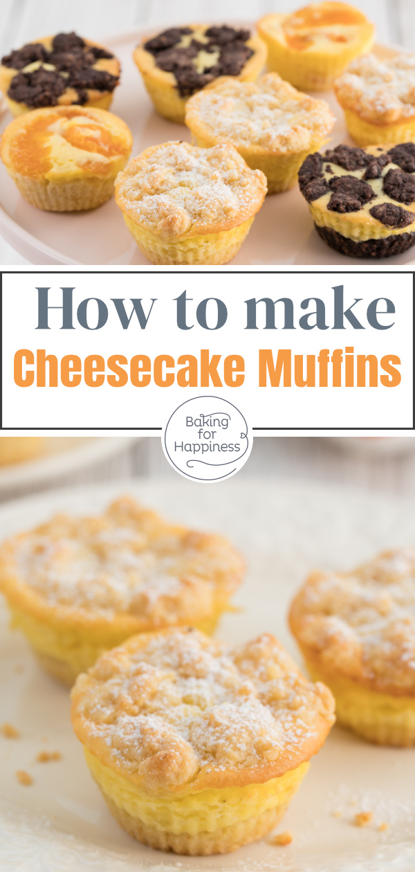 Delicious cheesecake muffins with tangerines, crumbles or chocolate. The easy cheesecake muffins are crispy, creamy and soo delicious!