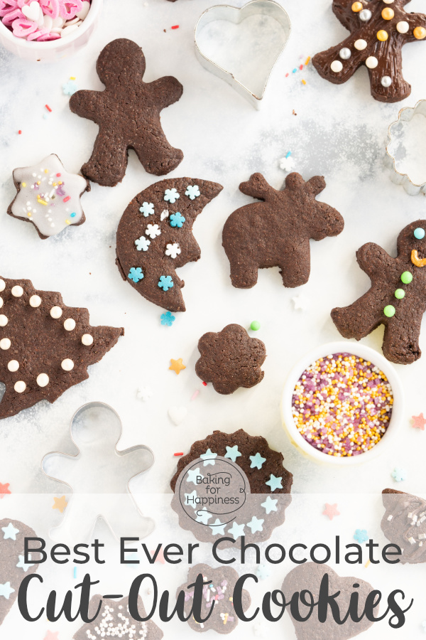 Great recipe for easy Christmas chocolate cut-out cookies with cocoa, which can be decorated with colorful sprinkles and Co.